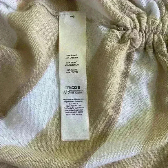 Chicos Lightweight Pullover V neck Sweater Size M Tan White Stripes Hip Ties - Picture 8 of 11